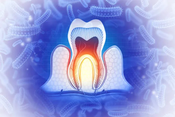 Bacteria or virus around the tooth. Hygiene medical concept. 3d illustration 歯に潜むウイルス